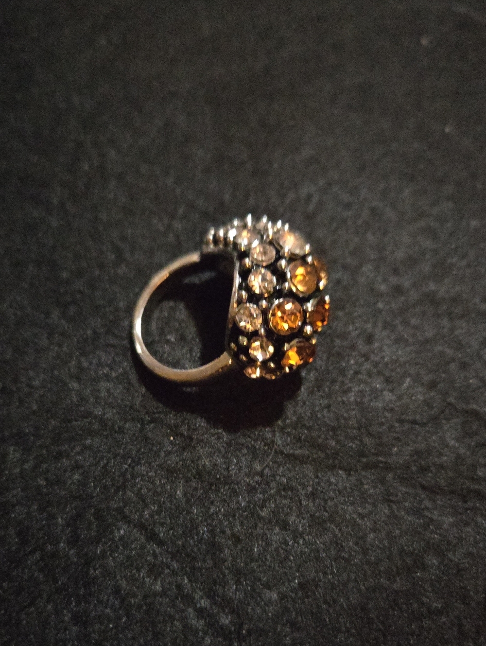 Vintage Crystal Dome Cocktail Ring with Amber and Clear Stones - Women Jewelry